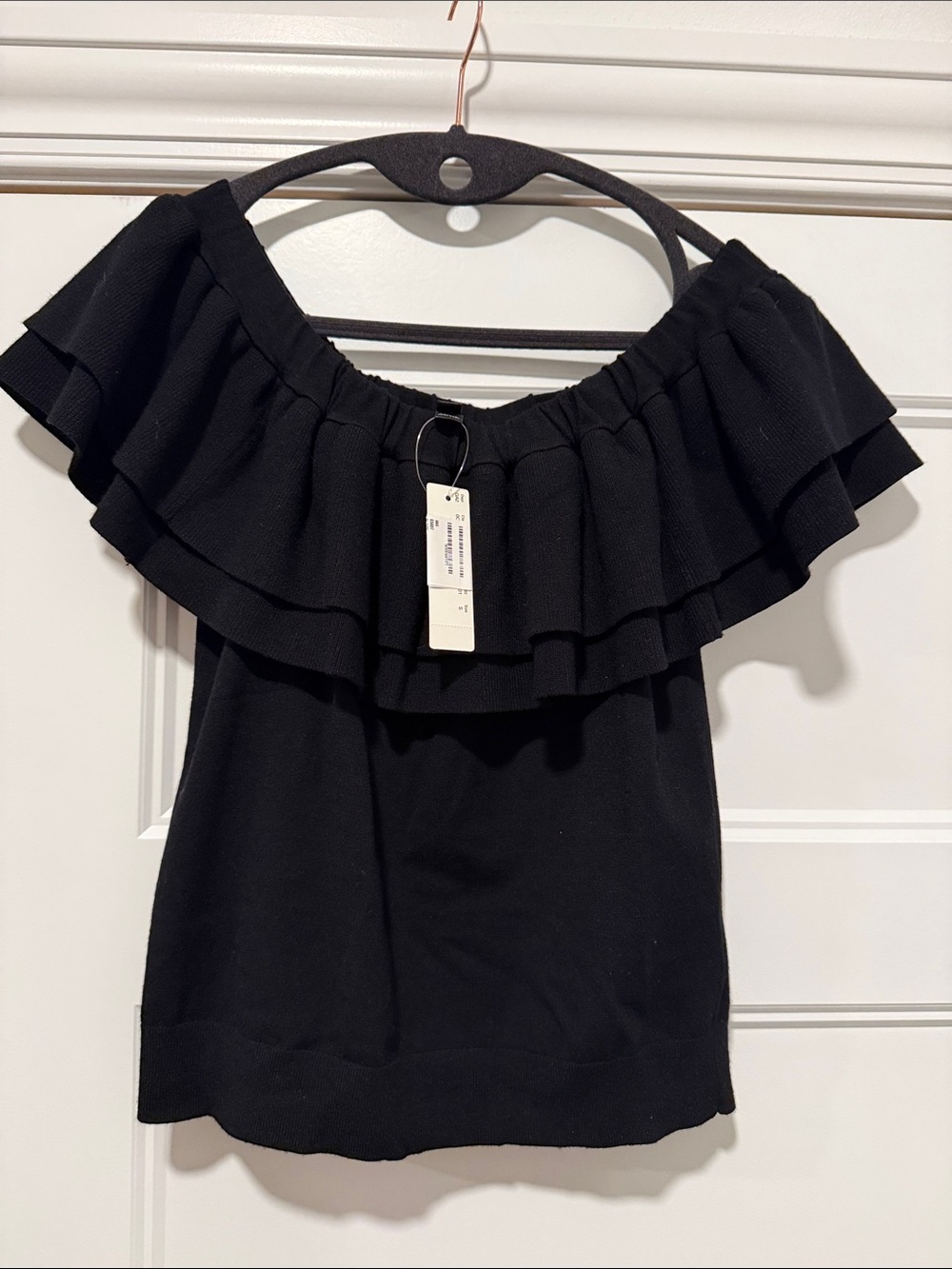 J. Crew Black Off-Shoulder Ruffle Tunic